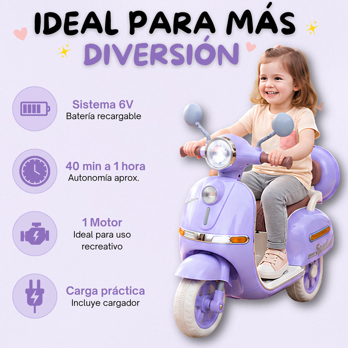 Montable Moto Niña Pequeña Morada