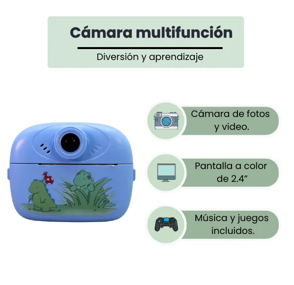 Cámara Con Impresora Incorporada Infantil Y Juegos Recargable Para Niñas Y Niños