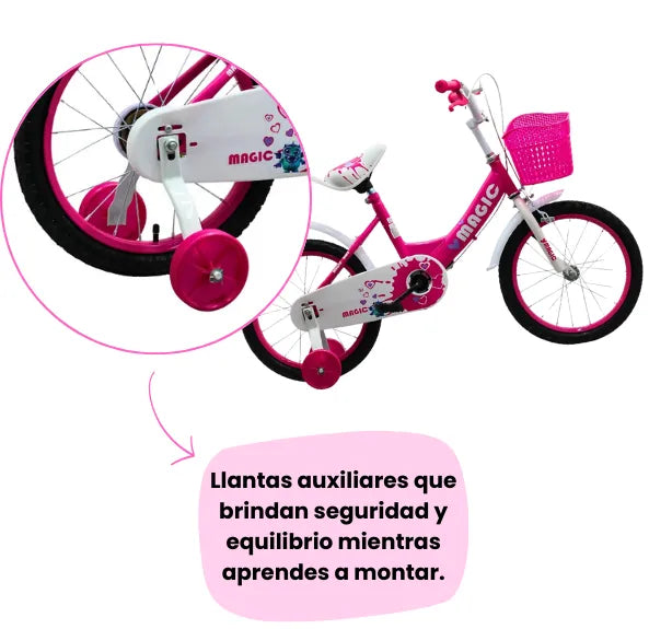 Bicicleta Infantil Rin 16 Para Niña Con Llantas Auxiliares