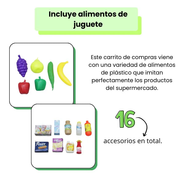 Carrito Supermercado Infantil Con Frutas Y Verduras De Juguete Para Niñas Y Niños