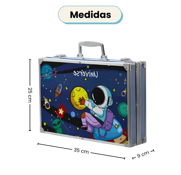 Set De Arte Maletín Por 145 Piezas Metálico Para Niños Incluye Crayones Pinturas Acuarelas