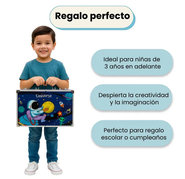 Set De Arte Maletín Por 145 Piezas Metálico Para Niños Incluye Crayones Pinturas Acuarelas