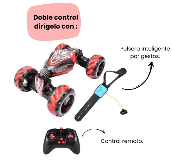 Carro RC Reloj 360° Todoterreno con Efecto Humo, Control Remoto Y Pulsera por Gestos
