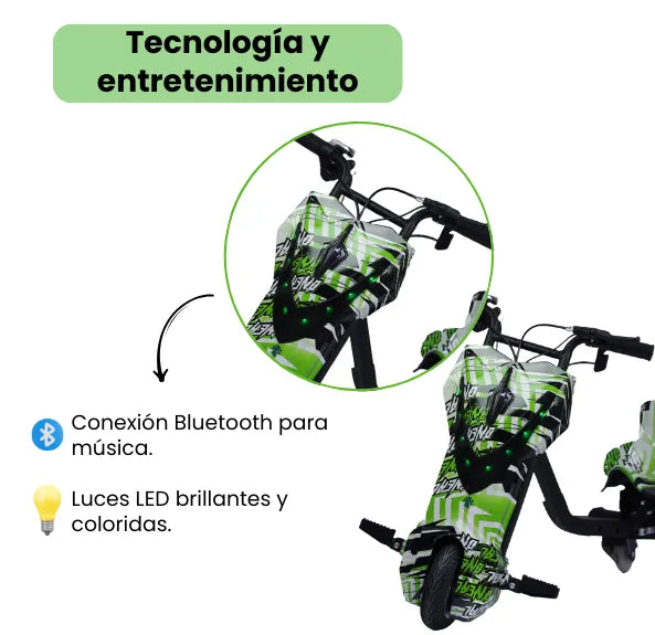 Triciclo Eléctrico Infantil 3 Ruedas con Luces LED, Bluetooth y Velocidades Ajustables
