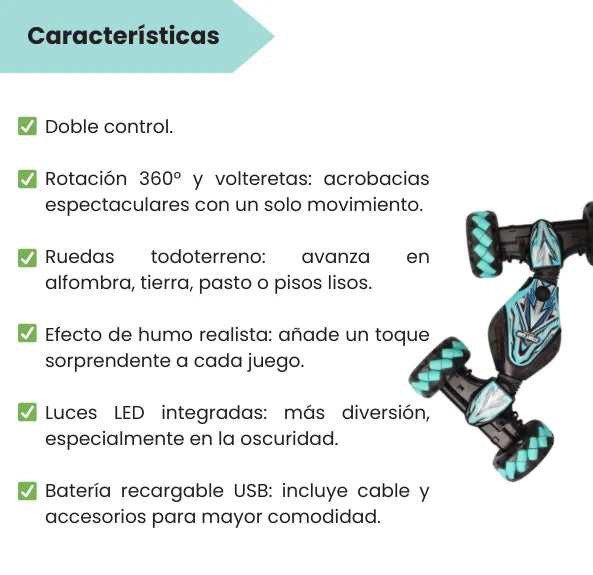 Carro RC Reloj 360° Todoterreno con Efecto Humo, Control Remoto Y Pulsera por Gestos