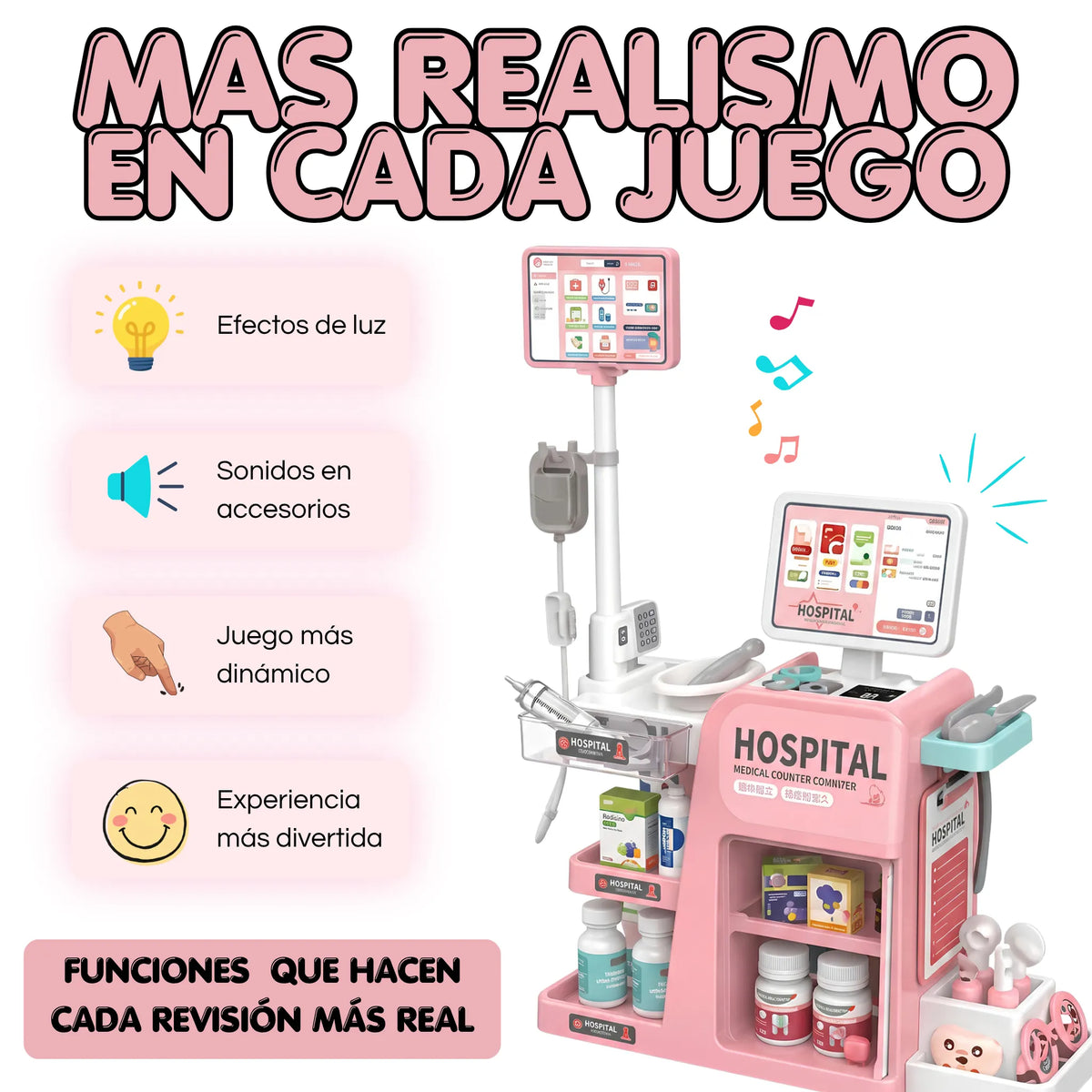 Consultorio Médico Infantil 55 Piezas con Luces, Sonidos y Accesorios