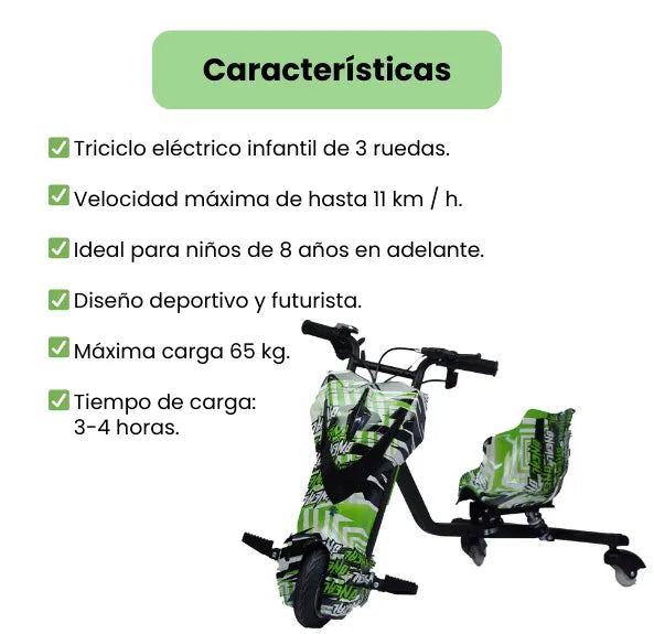 Triciclo Eléctrico Infantil 3 Ruedas con Luces LED, Bluetooth y Velocidades Ajustables