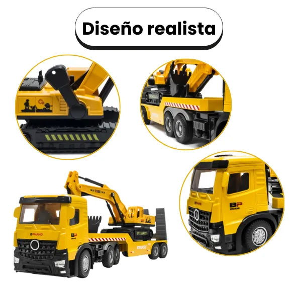 Camión Tráiler Con Excavadora RC 2.4GHz Juguete A Control Remoto Con Batería Recargable para Niños
