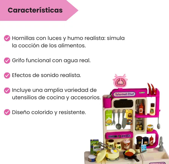 Cocina Infantil De 104 Piezas Realista Con Vapor, Luces Y Sonidos Para Niñas
