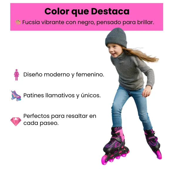 Patines Semiprofesionales 4 llantas en Línea Ajustables para Niña con Luces LED
