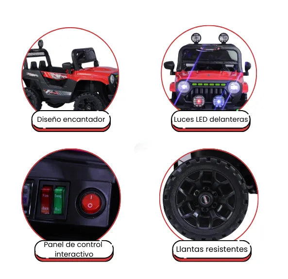 Montable Campero Mediano Para Niño Con Control Remoto, Bluetooth, Luces LED Y Sonidos