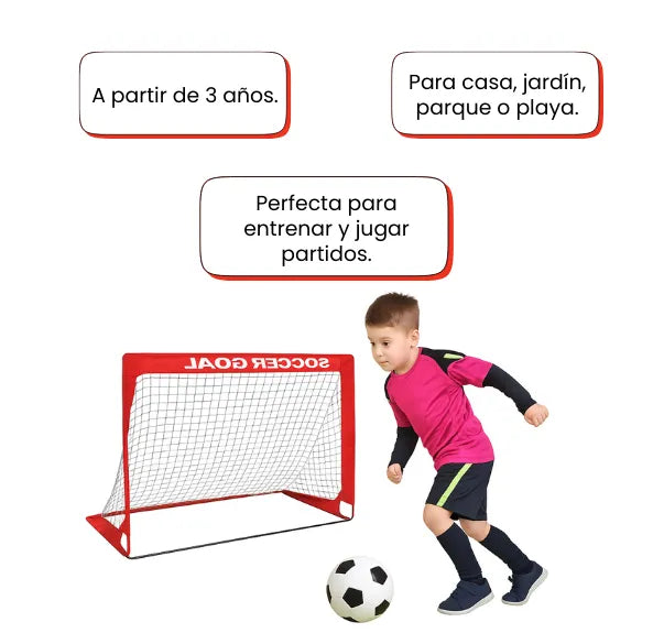 Set de Cancha Grande de Fútbol Infantil con Balón e Inflador Potería para Niños