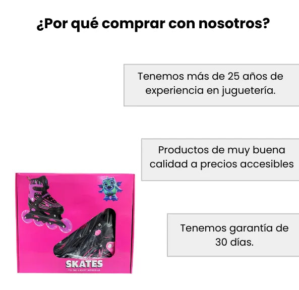 Patines Semiprofesionales 4 llantas en Línea Ajustables para Niña con Luces LED