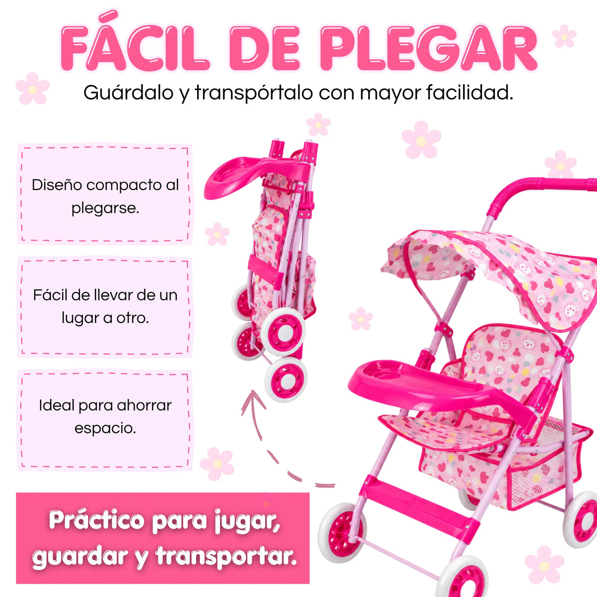 Coche Metálico Grande Plegable Para Muñecas
