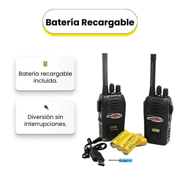 Walkie Talkies Infantiles con Batería Recargable 200 Metros Largo Alcance