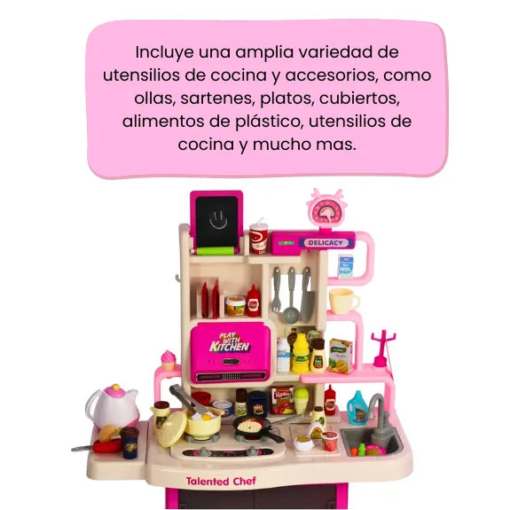 Cocina Infantil De 104 Piezas Realista Con Vapor, Luces Y Sonidos Para Niñas