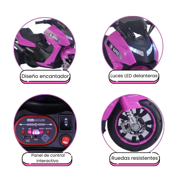 Montable Moto Max Eléctrica Recargable Para Niñas Con Luces Y Bluetooth
