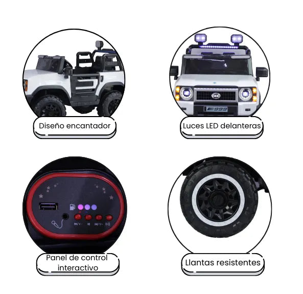 Montable 4x4 Eléctrica Infantil Con Luces, Música, Bluetooth y Control Remoto