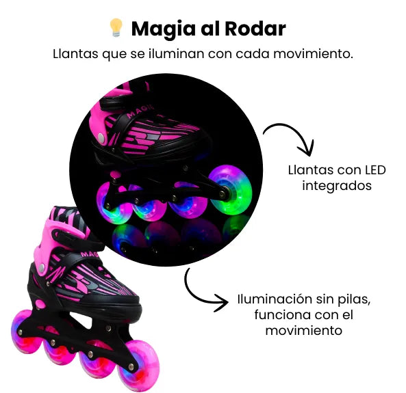Patines Semiprofesionales 4 llantas en Línea Ajustables para Niña con Luces LED