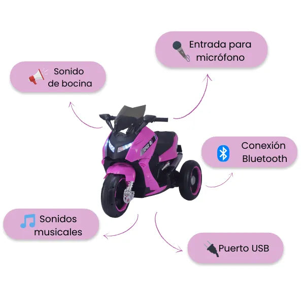 Montable Moto Max Eléctrica Recargable Para Niñas Con Luces Y Bluetooth
