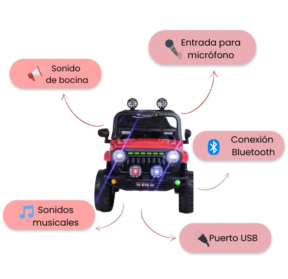 Montable Campero Mediano Para Niño Con Control Remoto, Bluetooth, Luces LED Y Sonidos