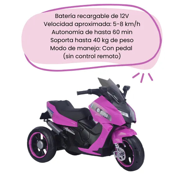 Montable Moto Max Eléctrica Recargable Para Niñas Con Luces Y Bluetooth