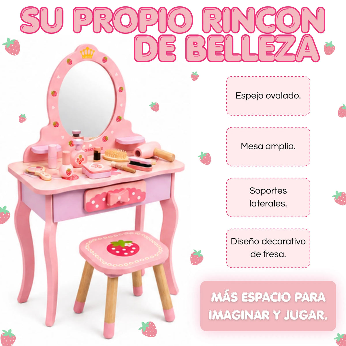 Tocador Infantil de Madera con Espejo, Silla y Accesorios