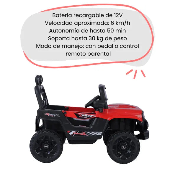 Montable Campero Mediano Para Niño Con Control Remoto, Bluetooth, Luces LED Y Sonidos