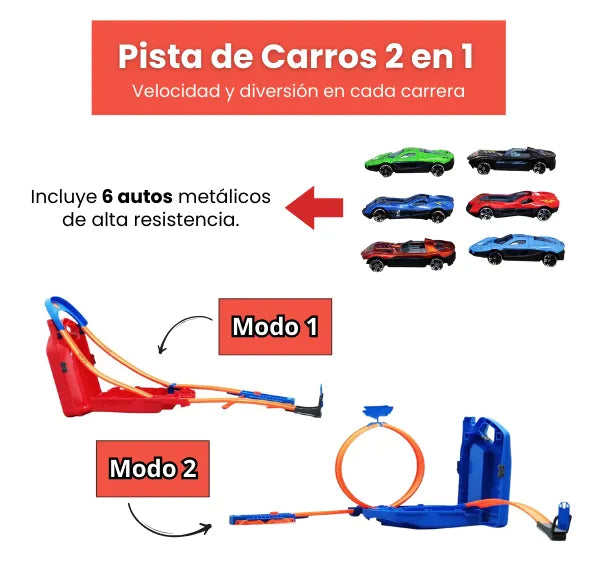 Pista de Carros Maletín Galón de Gasolina Infantil 2 en 1 Incluye 6 Carros Metálicos
