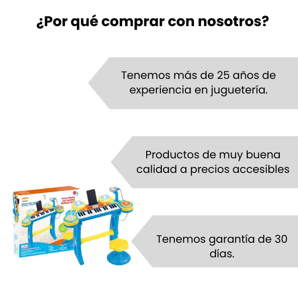 Piano Infantil con Micrófono, Silla, Luces, Sonidos Y Conexión MP3