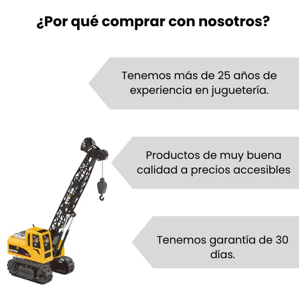 Grúa de Juguete A Control Remoto con Luces Y Gancho Funcional Para Niños