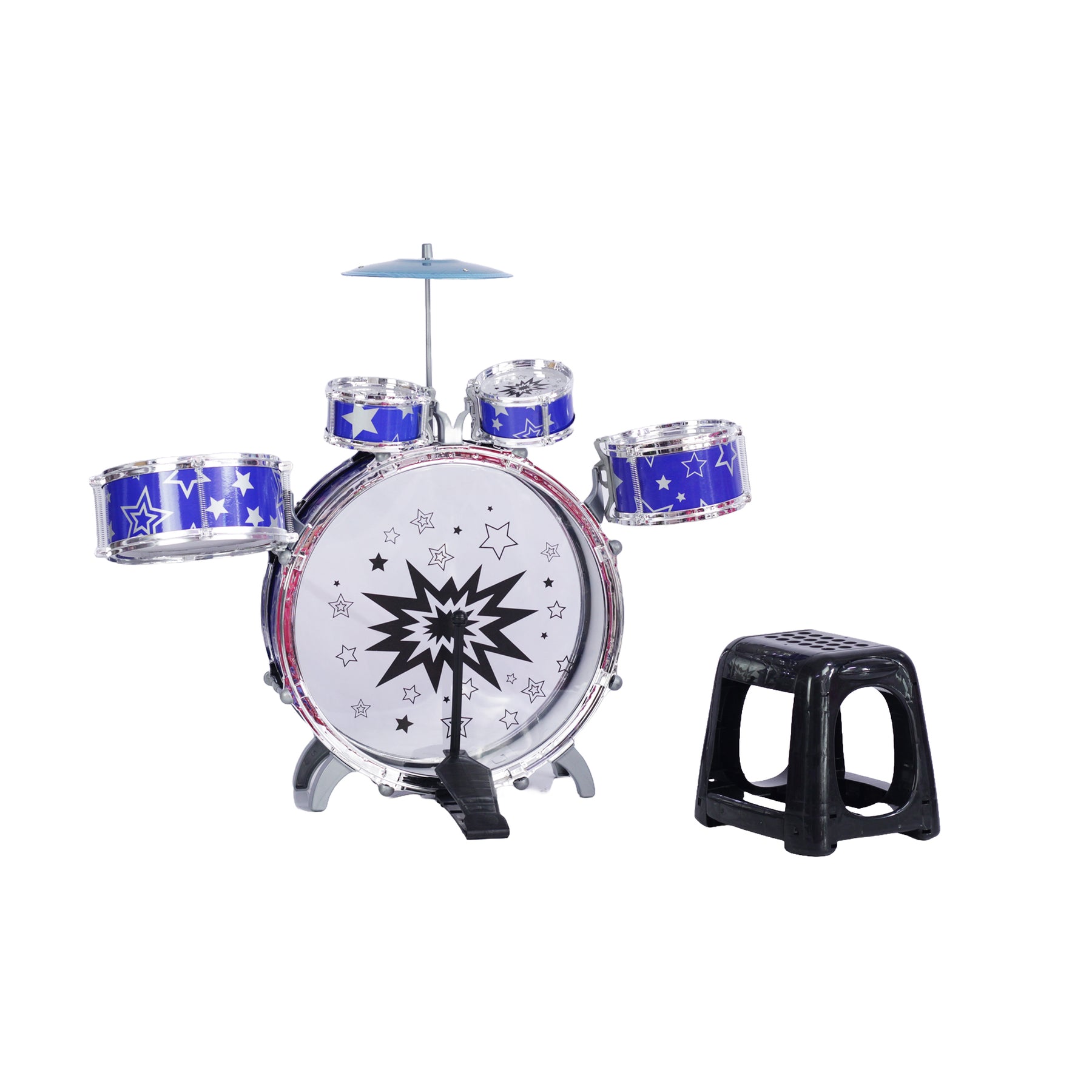 Bateria De Juguete Con Platillo Y Silla Para Niños Color Azul