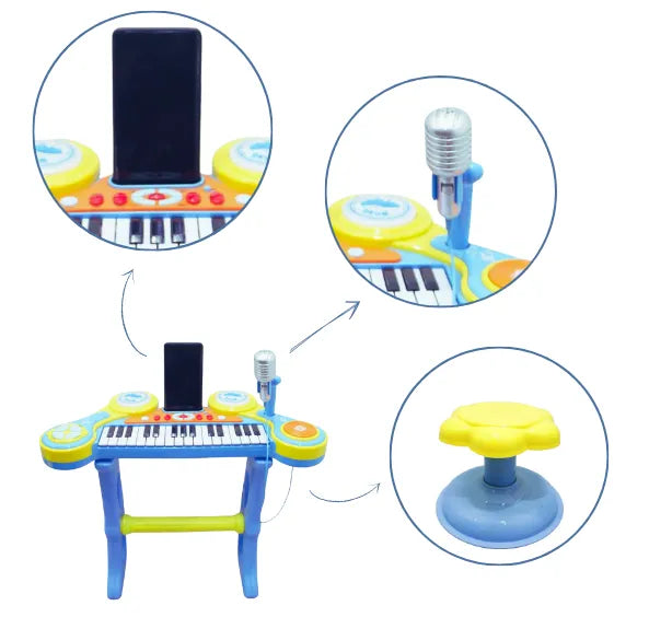 Piano Infantil con Micrófono, Silla, Luces, Sonidos Y Conexión MP3