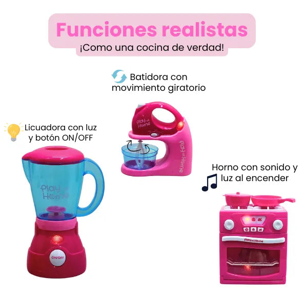 Set De Cocina Infantil Grande 3 En 1 Con Luces Y Sonidos Para Niñas