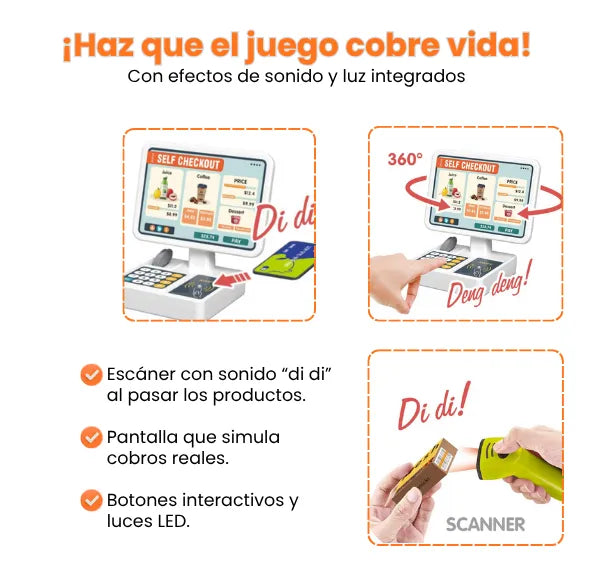 Supermercado Infantil con Carrito y Caja Registradora 60 Piezas Luces y Sonido