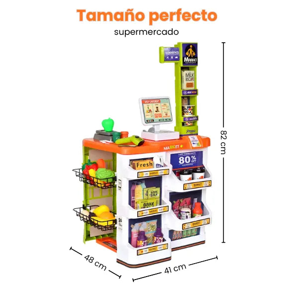 Supermercado Infantil con Carrito y Caja Registradora 60 Piezas Luces y Sonido