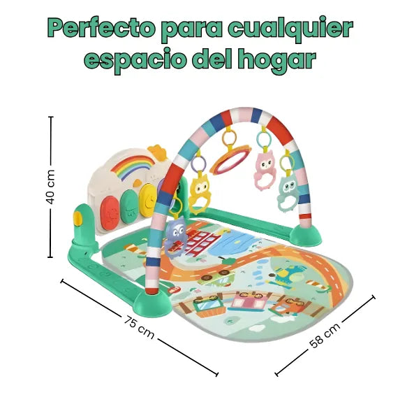 Tapete Gimnasio Musical Pequeño para Bebé con Piano, Sonidos, Luces y Juguetes Colgantes