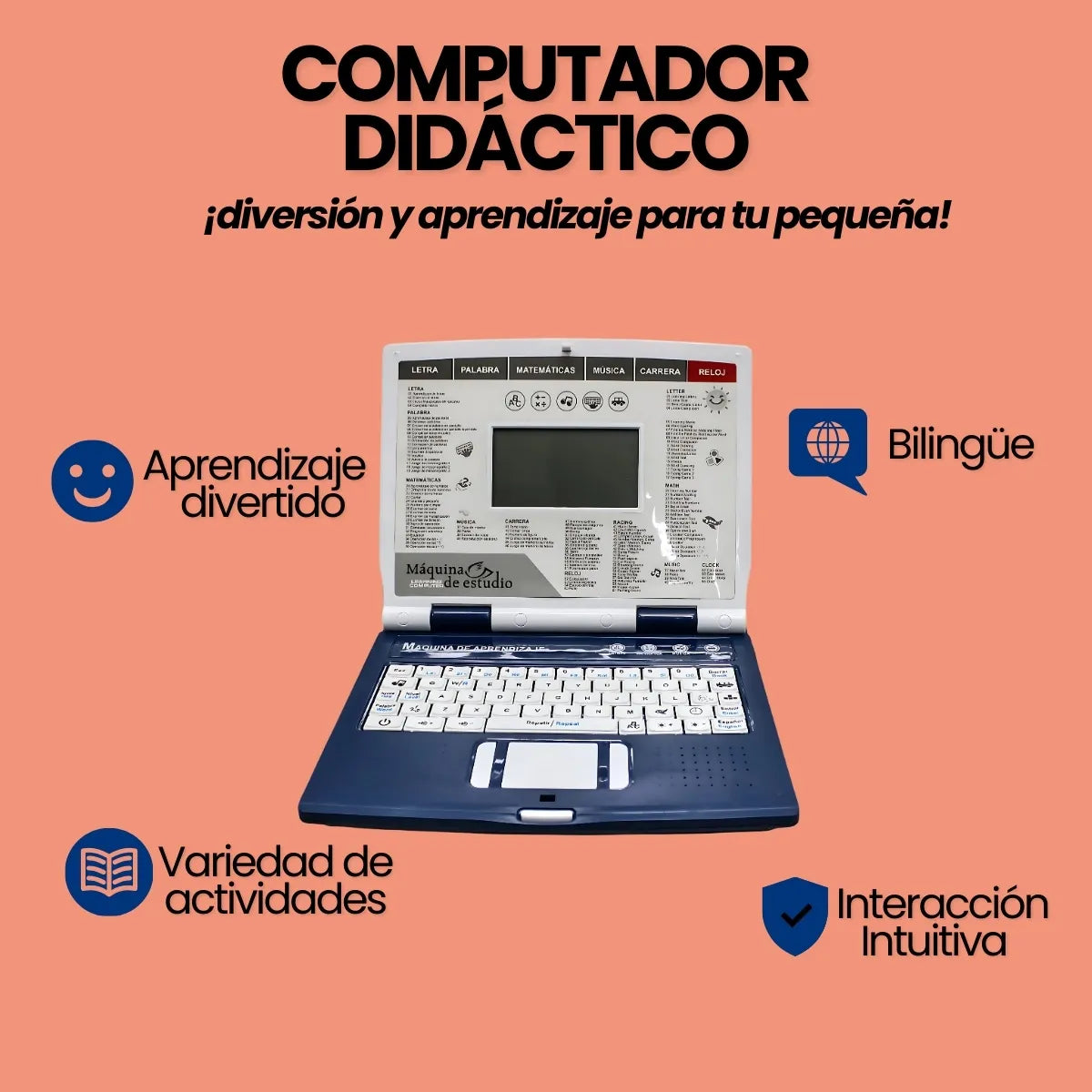 Computador Didactico Juguete Con 130 Funciones De Niño Azul