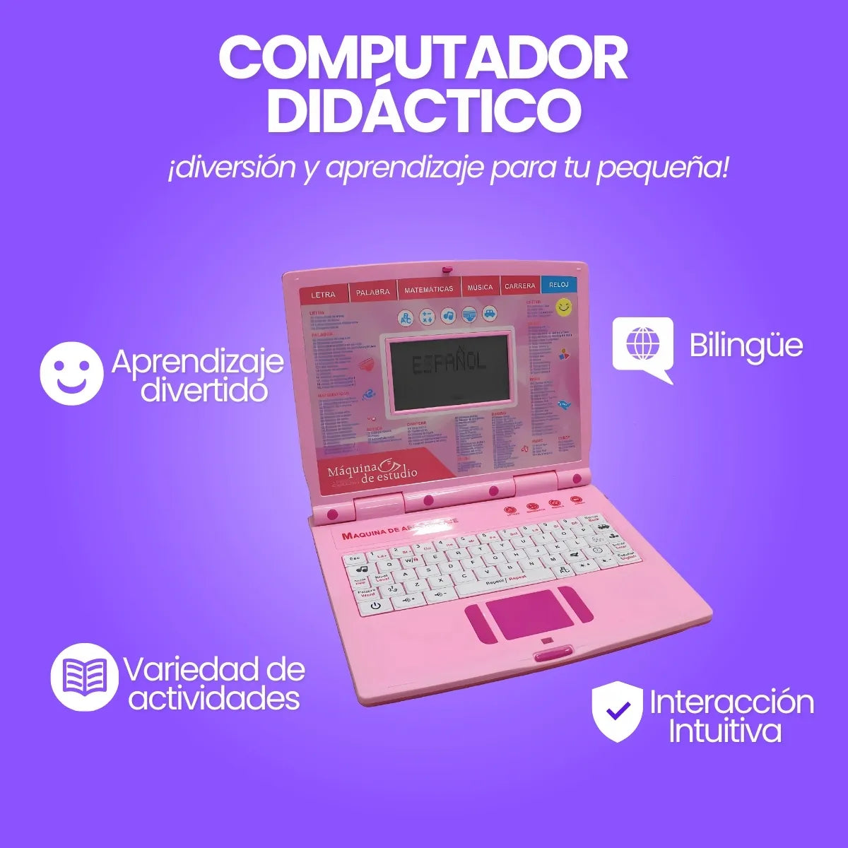 Computador Didactico Juguete Con 130 Funciones De Niña Rosado