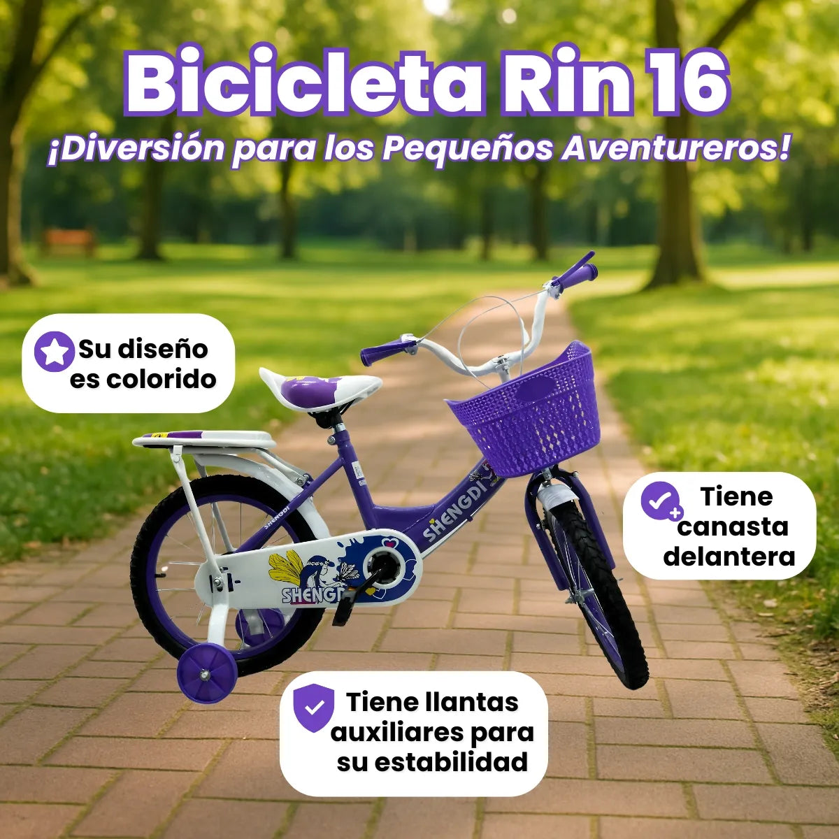 Bicicleta Infantil Rin 16 Para Niña Con Llantas Auxiliares