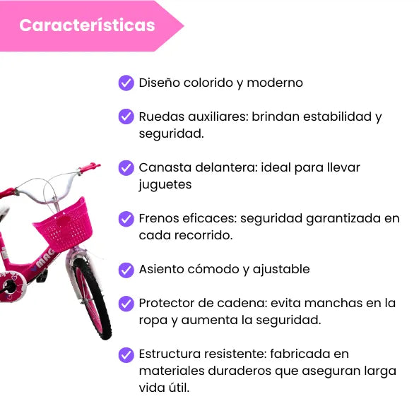 Bicicleta Infantil Rin 16 Para Niña Con Llantas Auxiliares
