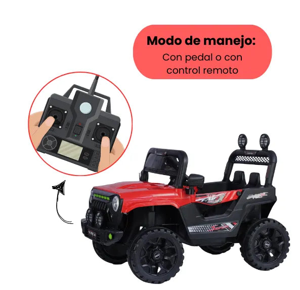 Montable Campero Mediano Para Niño Con Control Remoto, Bluetooth, Luces LED Y Sonidos