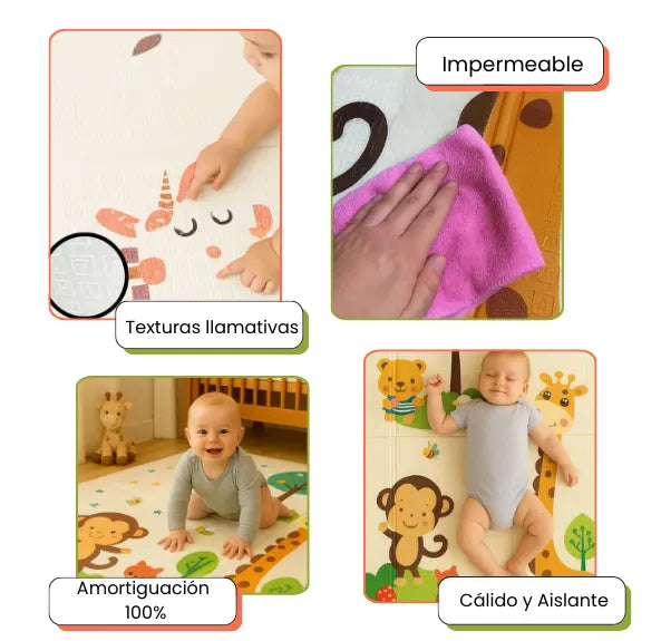 Tapete De Juego Plegable Para Bebé Doble Faz Acolchonado Y Antideslizante