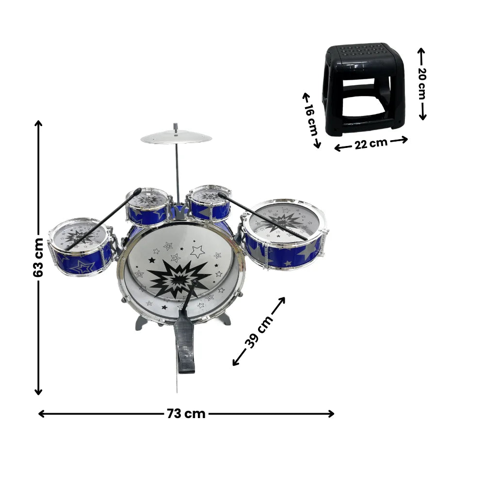 Bateria De Juguete Con Platillo Y Silla Para Niños Color Azul