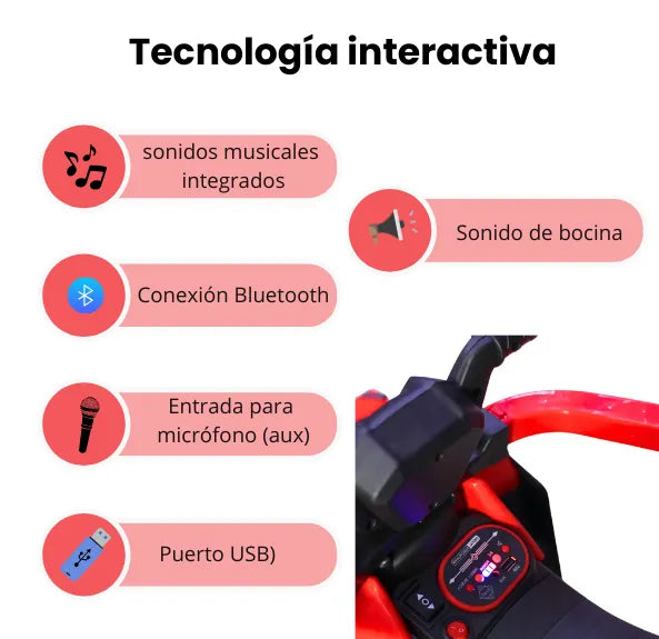 Montable Cuatrimoto Pequeña Para Niños Con Guía, Luces y Bluetooth