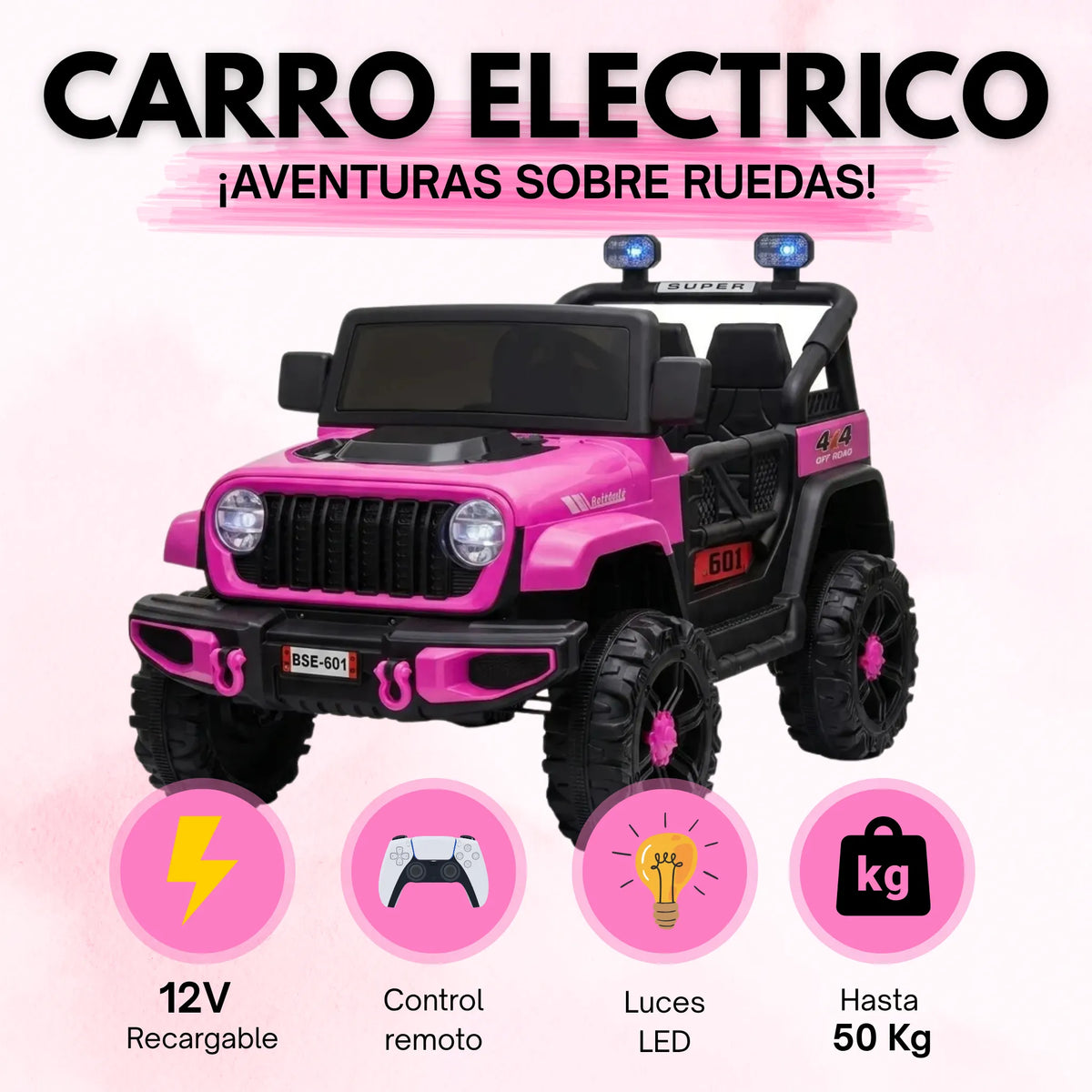 Montable Campero Mediano Para Niña Con Control Remoto, Luces LED Y Sonidos