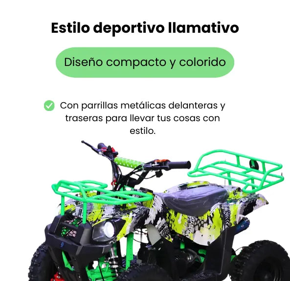 Cuatrimoto Gasolina 49cc Para Niños Y Niñas Llantas 4”, Frenos de Disco y Luces LED