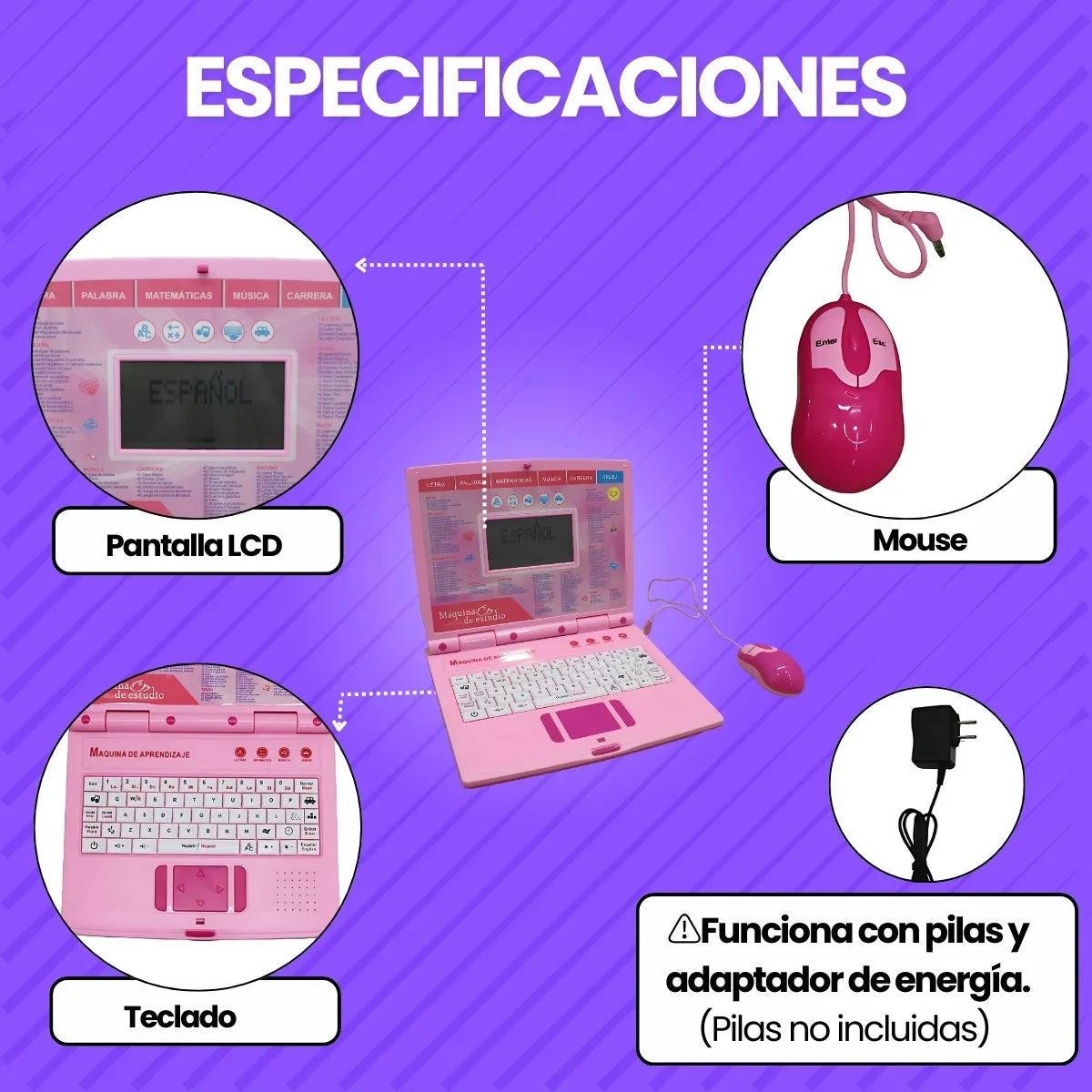 Computador Didactico Juguete Con 130 Funciones De Niña Rosado
