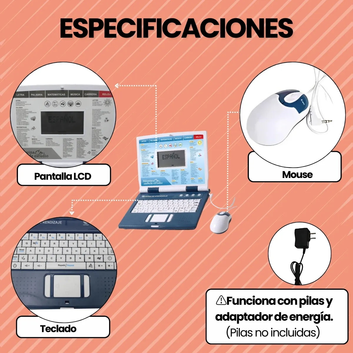 Computador Didactico Juguete Con 130 Funciones De Niño Azul