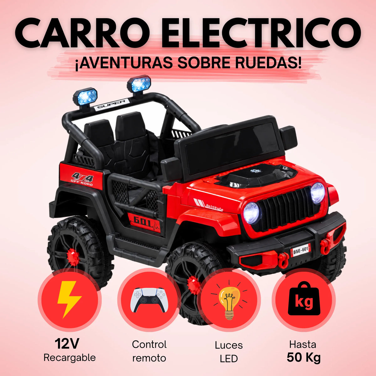 Montable Campero Mediano Para Niño Con Control Remoto, Bluetooth, Luces LED Y Sonidos